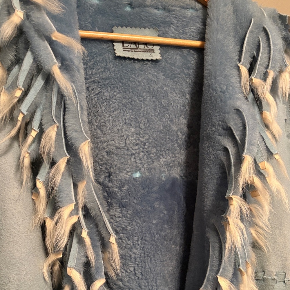 Spectacular blue fur/suede coat os